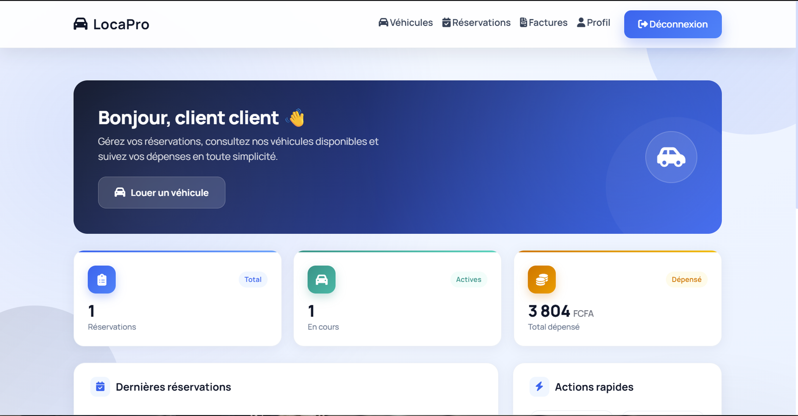 Dashboard client LocaPro